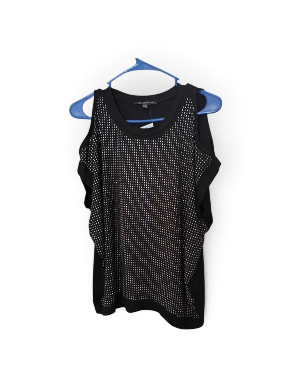 INC International Concepts Black Cold-Shoulder Tank with Silver Studs